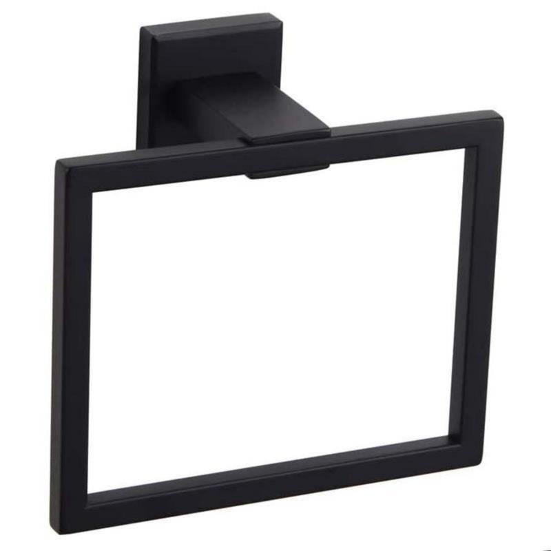Square Towel Rack Stylish Bathroom Holder for Hand Shower and Bath Towels Stainless Steel Wall Mounted Hanger in Sleek Matte Black Finish
