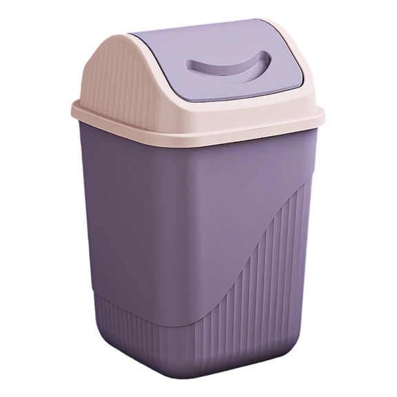Square Trash Can with Lid, Purple Office Bathroom Waste Bin Plastic Garbage Bin, Odor Control Small Space Desk Side Bin for Home