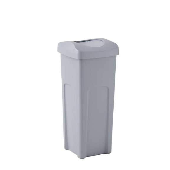 Square Trash/Garbage Container with Untouchable Swing Top Lid, 23-Gallon, Gray, Perfect for Outdoor/Restaurant/School/Kitchen