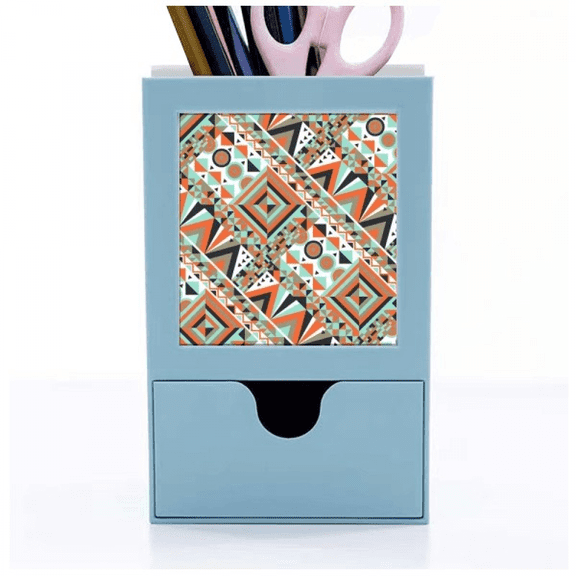 Square Triangular Geometric Illustration Pattern Desk Supplies Organizer Pen Holder Card