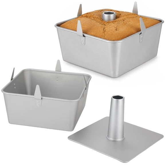 Square Tube Cake Pan, 10 Inch Aluminum Baking Mold with Removable Bottom & Cooling Feet, Anodized Chiffon and Angel Food Cake Pan for Even Heat Distribution and Easy Release