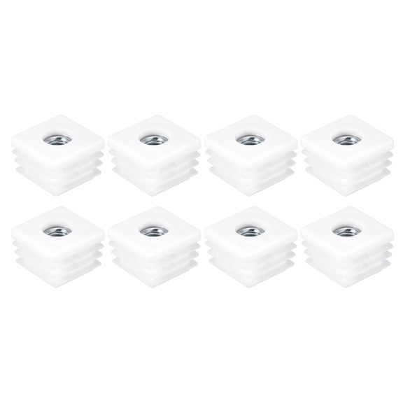 Square Tubes, 8 Pack 25 x 25mm - PP Chair Cover with M8 Thread, Threaded Insert for Furniture Feet (White)