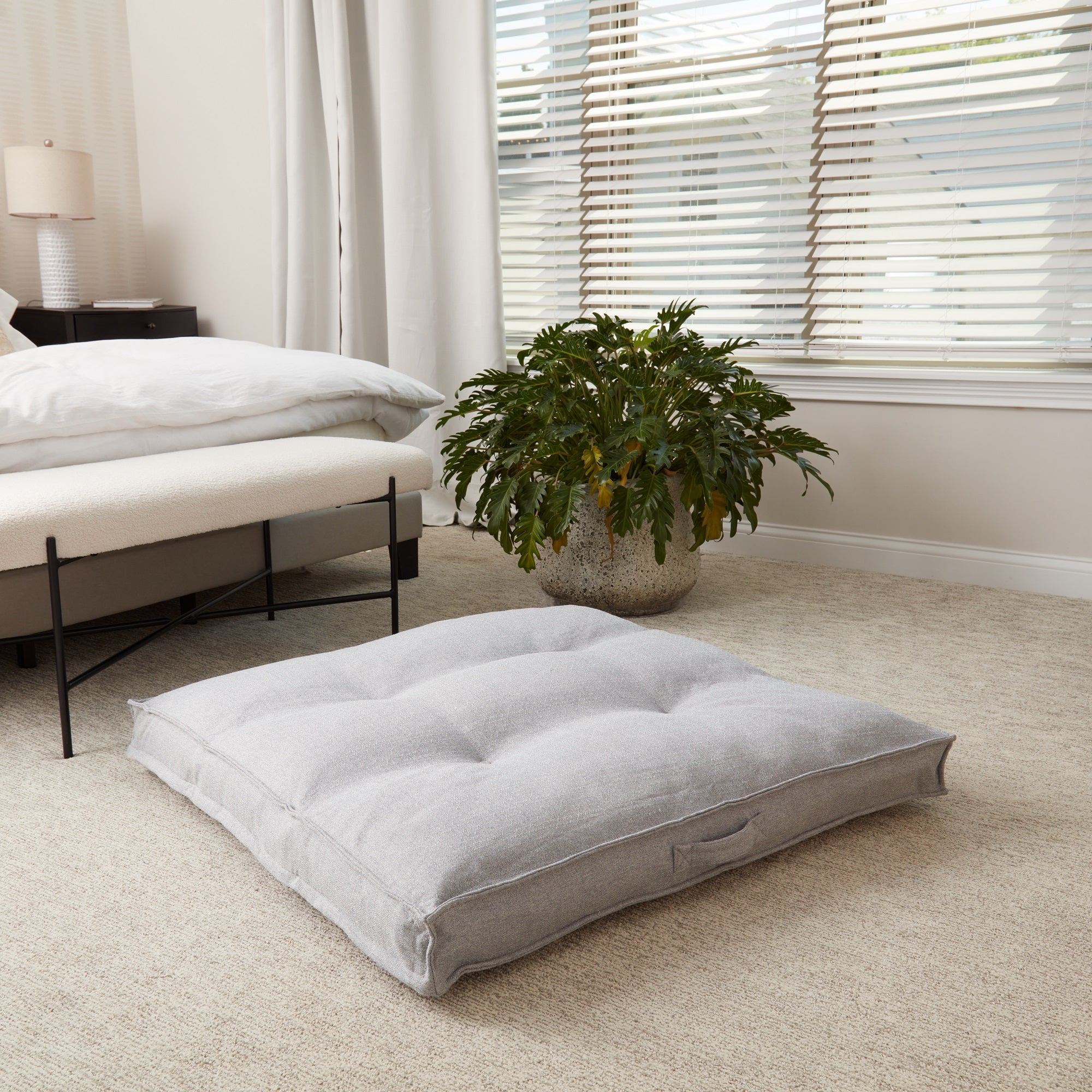 Square Tufted Floor Pillow Cement Large 40 in