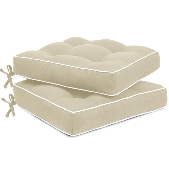 Square Tufted Outdoor Seat Cushions Beige 19 x 19 In Indoor Outdoor Use