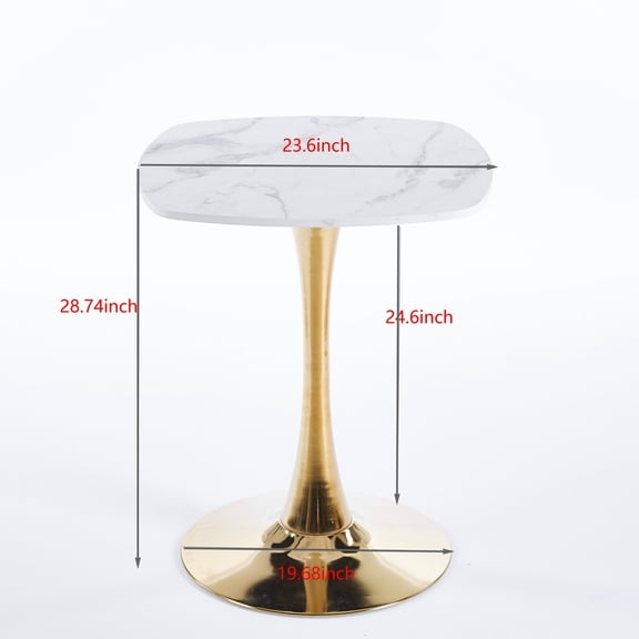 Square Tulip Dining Table for 2-4 Persons, 24 Inch Small Kitchen Table with Sturdy Golden Metal Pedestal Base, Modern Bistro Table for Small Space, Apartment, Cafe, Office, Living Room (White & Gold)