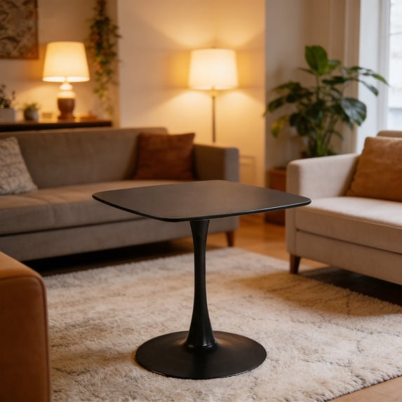 Square Tulip Dining Table for 2-4 Persons, 24 Inch Small Kitchen Table with Sturdy Golden Metal Pedestal Base, Modern Bistro Table for Small Space, Apartment, Cafe, Office, Living Room