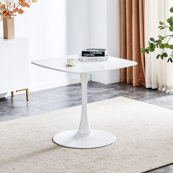 Square Tulip Table, Dining Table for 2-3 Person, 24" Small Dining Table with Metal Pedestal Base, Mid Century Modern Kitchen Table for Small Space, Apartment, Bistro, Cafe, Office & Living Room