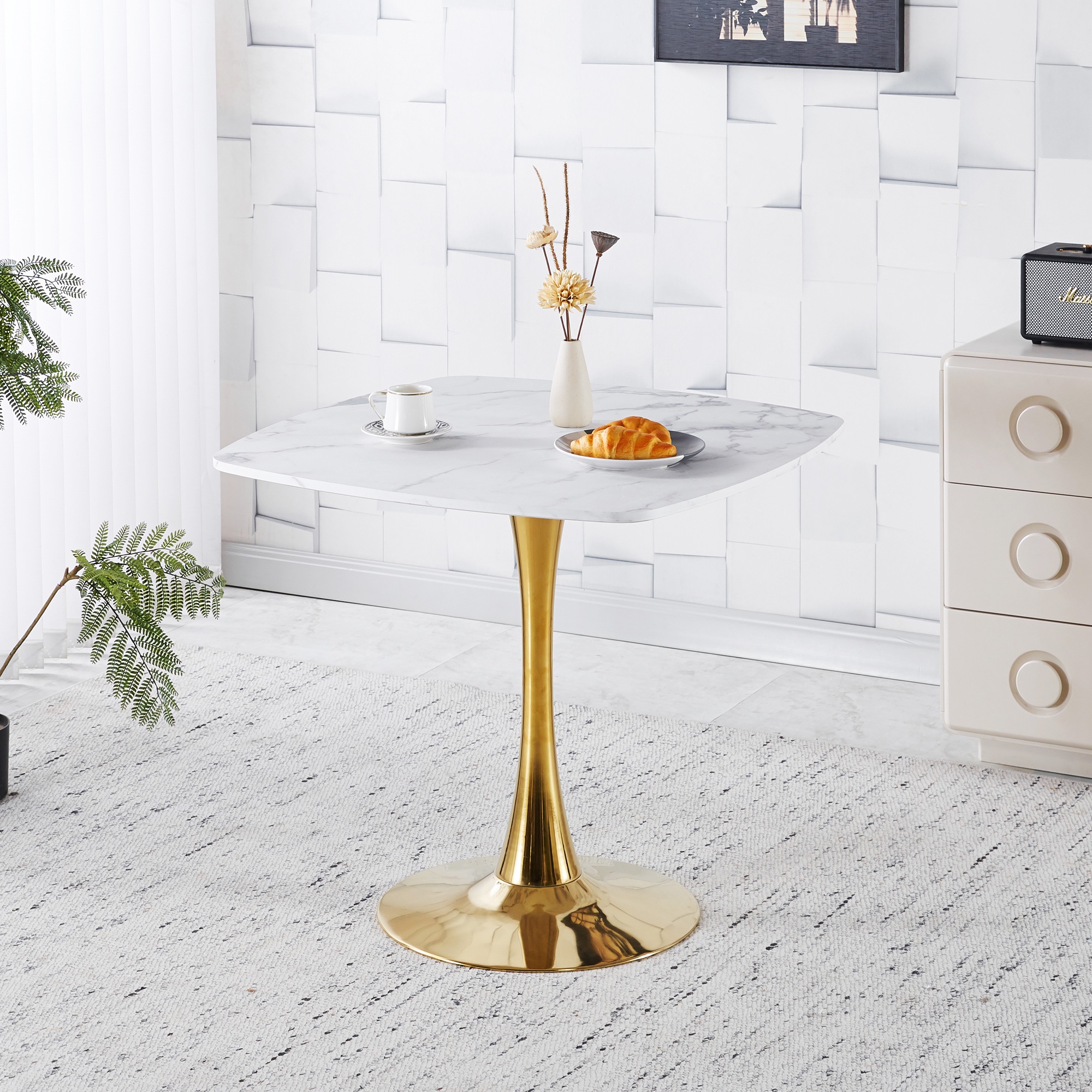 Kitchen Table Small Spacw Square Tulip Table, Dining Table for 2-3 Person, 24
