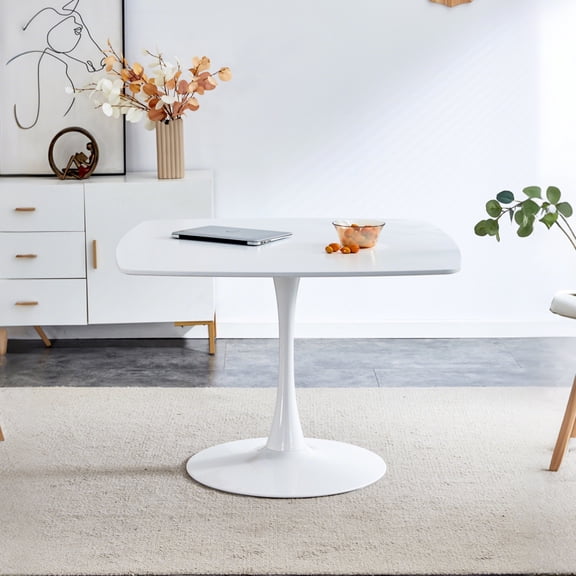 Square Tulip Table, Dining Table for 4-6 Person, 42" Dining Table with Metal Pedestal Base, Table Mid Century Modern Kitchen Table for Small Space, Apartment, Bistro, Cafe, Office & Living Room