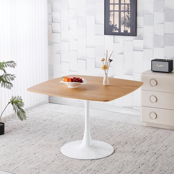 Square Tulip Table, Dining Table for 4-6 Person, 42" Dining Table with Metal Pedestal Base, Table Mid Century Modern Kitchen Table for Small Space, Apartment, Bistro, Cafe, Office & Living Room