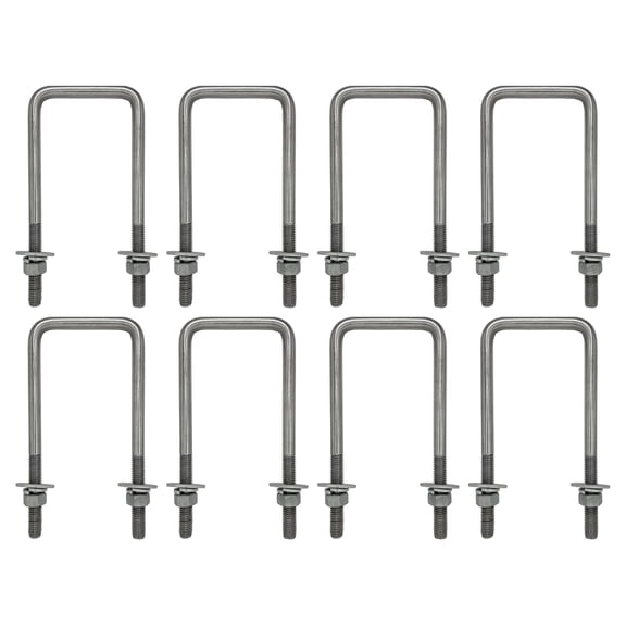 Square U Bolt and Hardware for Boat Trailer, Galvanized Steel, 1/2" Diameter x 3-1/16" x 7-5/16" (8 Pack)