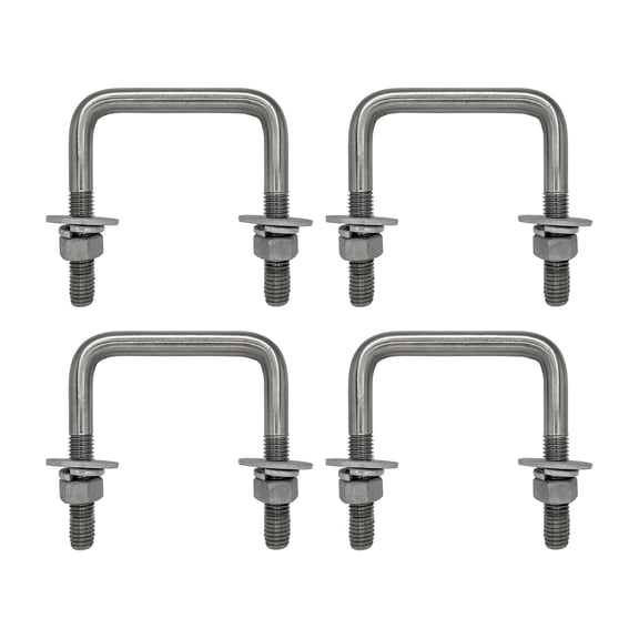 Square U Bolt with Hardware for Boat Trailer, Galvanized Steel, 1/2" Diameter x 3-1/16" x 3-5/16" for 2x3 Beam (4 Pack)