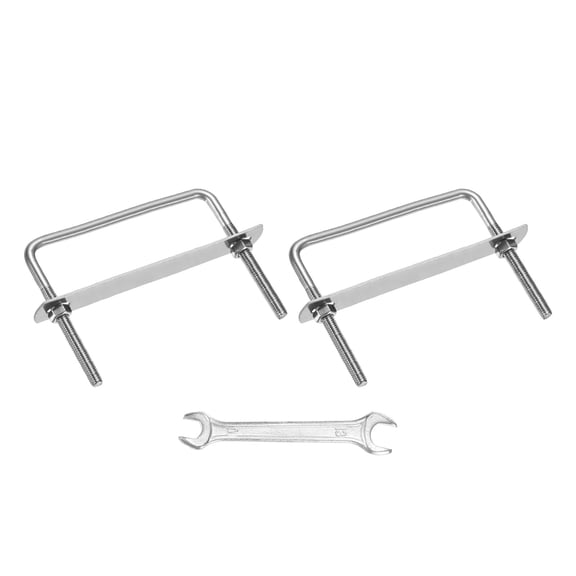 Square U-Bolts Kit (M8x80x70mm, Silver) 2Set Square U Shaped Bolts 304 Stainless Steel with Frame Plates & Nuts & Washers & Wrench, Apply to Ski/Board/Sailboat/Trailer