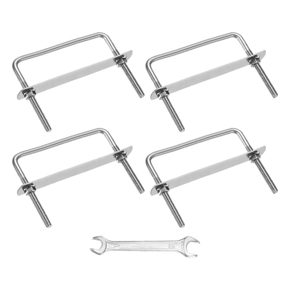 Square U-Bolts Kit (M8x80x70mm, Silver) 4Set Square U Shaped Bolts 304 Stainless Steel with Frame Plates & Nuts & Washers & Wrench, Apply to Ski/Board/Sailboat/Trailer