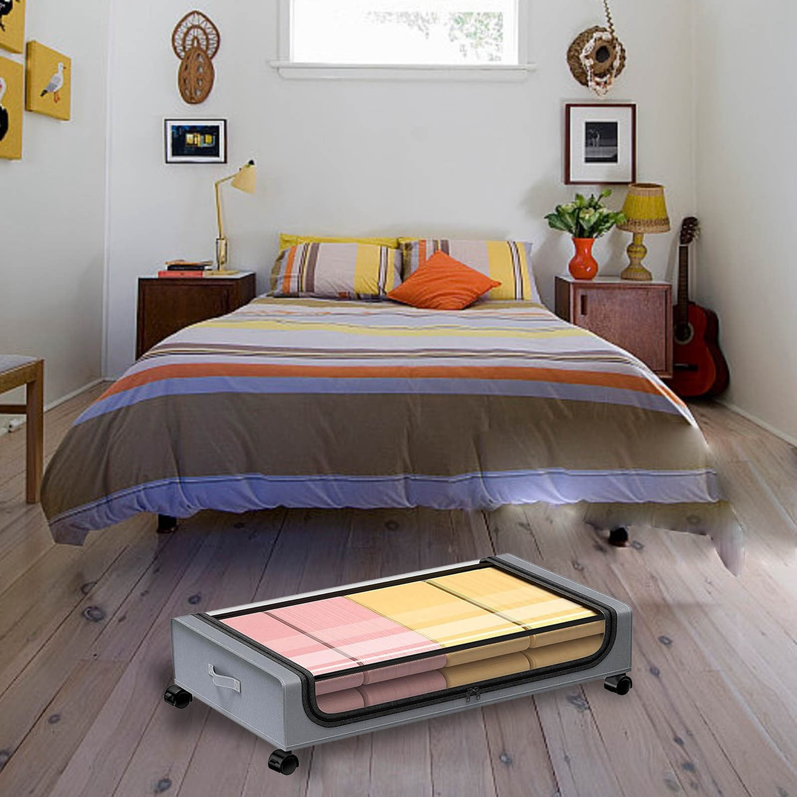 Square Underbed Storage Rack Underbed Clothes Shoes Sheet Book