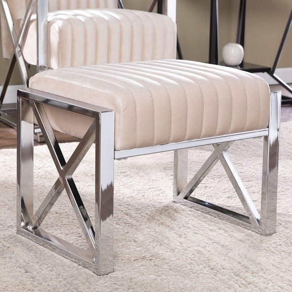 Square Upholstered Footstool | Used in Different Areas | Velvet and Chrome Combination | Comfort and Style