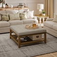 thumbnail image 1 of Square Upholstered Ottoman Coffee Table with Storage Shelf, Linen Fabric, Tufted Top, 31.9"x31.9", Beige, 1 of 8