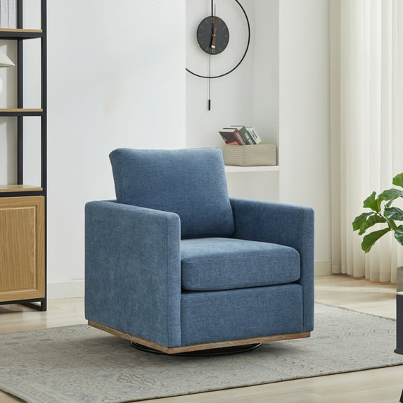 Square Upholstered Swivel Accent Chair, Comfy Accent Single Sofa Chair, 360 Degree Club Chair, Lounge Armchair for Living Room Bedroom Apartment Nursery, Blue