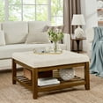 thumbnail image 1 of Square Upholstered Tufted Linen Ottoman Coffee Table with Open Storage, Large Oversized Footrest with Beech Wood Shelf and Frame for Living Room Office Bedroom, Ivory, 1 of 6