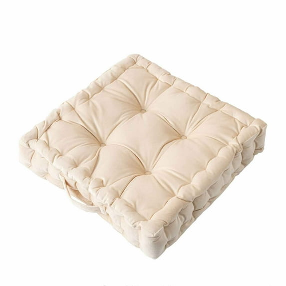 Square Velvet Floor Pillow, Meditation Floor Pillow Thicken Decompression Floor Cushions Large Pillows Seating Cute Decorative Cushion for Yoga Living Room (Beige,15'')