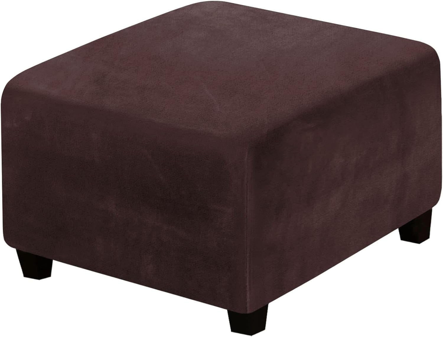 Square Velvet Ottoman Cover, Stretch Footstools Covers, Plush Foot
