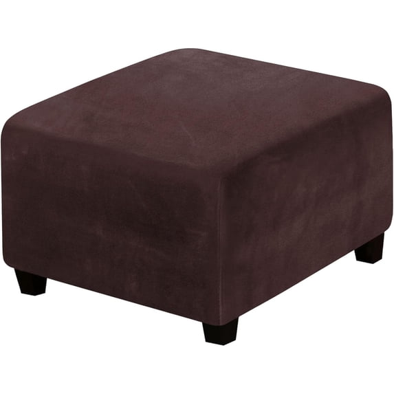 Square Velvet Ottoman Cover, Stretch Footstools Covers, Plush Foot Stool Slipcover, Removable Footrest Stool Sofa Slipcovers Brown S