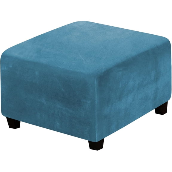 Square Velvet Ottoman Cover, Stretch Footstools Covers, Plush Foot Stool Slipcover, Removable Footrest Stool Sofa Slipcovers peacock blue L