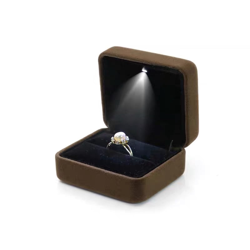 Photo Frame Ring Box Square Velvet Ring Box with LED Light Jewelry Display Case Engagement ...