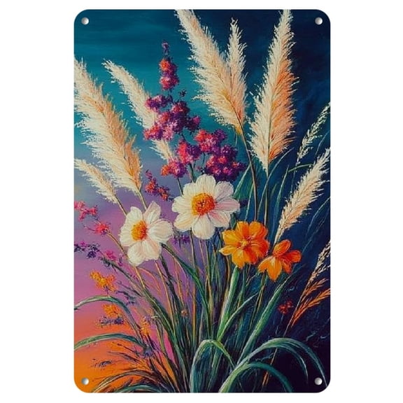 Square Vertical Iron Decorative Painting Hanging Painting Our Detailed Poster Impressionist Art'S Innovative Lens Celebrating the Eternal Elegance of the Silvery Queen Grass. Home decoration