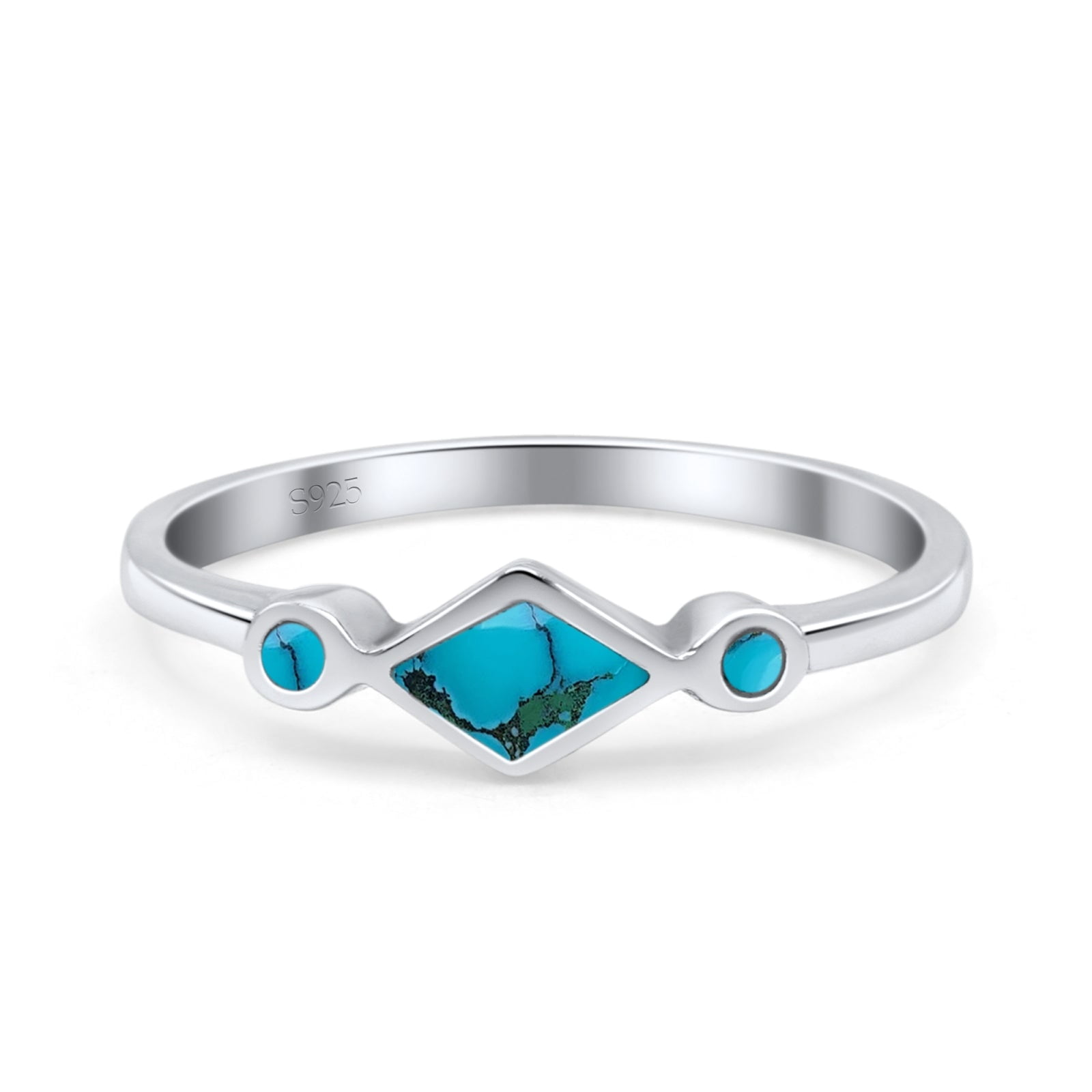 Square Vintage Style Petite Dainty Turquoise Ring Band 925 