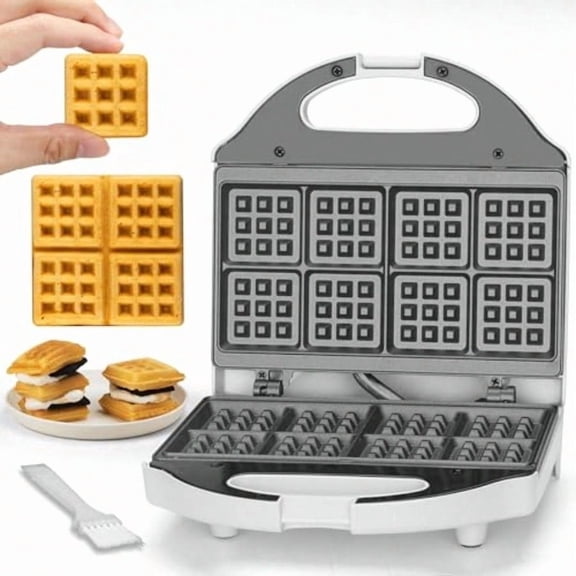 Square Waffle Maker 2 x 4" Mini Classic Waffles Maker Machine Waffle Iron Dual Cooking Plates for Family Breakfast Non-stick White