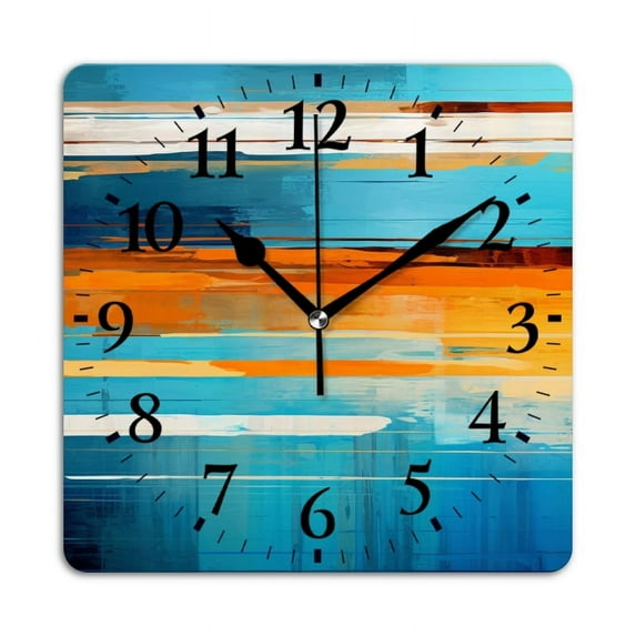Square Wall Clock,Abstract Blue And Orange Horizontal Stripes,Silent Non-Ticking Wall Clock Decor for Home Office Kitchen Living Room Bedroom(10inch)
