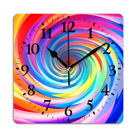 Square Wall Clock,Abstract Colorful Swirl,Silent Non-Ticking Wall Clock Decor for Home Office Kitchen Living Room Bedroom(12inch)