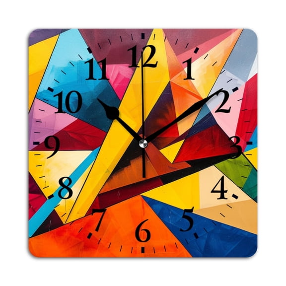 Square Wall Clock,Abstract Painting Of Colorful Triangles And Lines,Silent Non-Ticking Wall Clock Decor for Home Office Kitchen Living Room Bedroom(10inch)