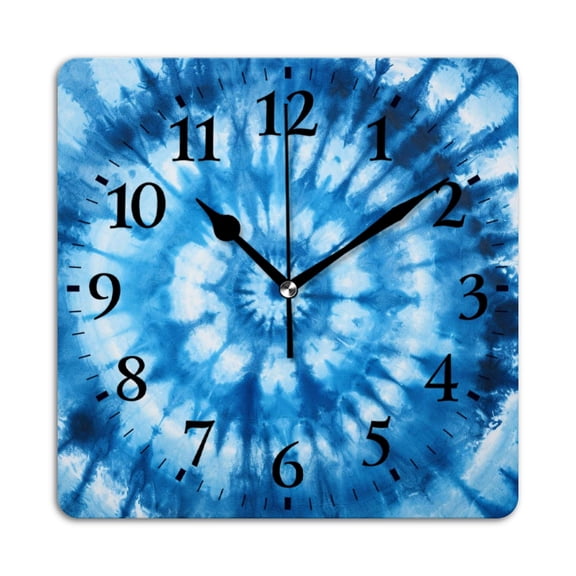 Square Wall Clock,Abstract Tie-Dye Pattern In Indigo Blue Featuring Circular,Silent Non-Ticking Wall Clock Decor for Home Office Kitchen Living Room Bedroom(10inch)