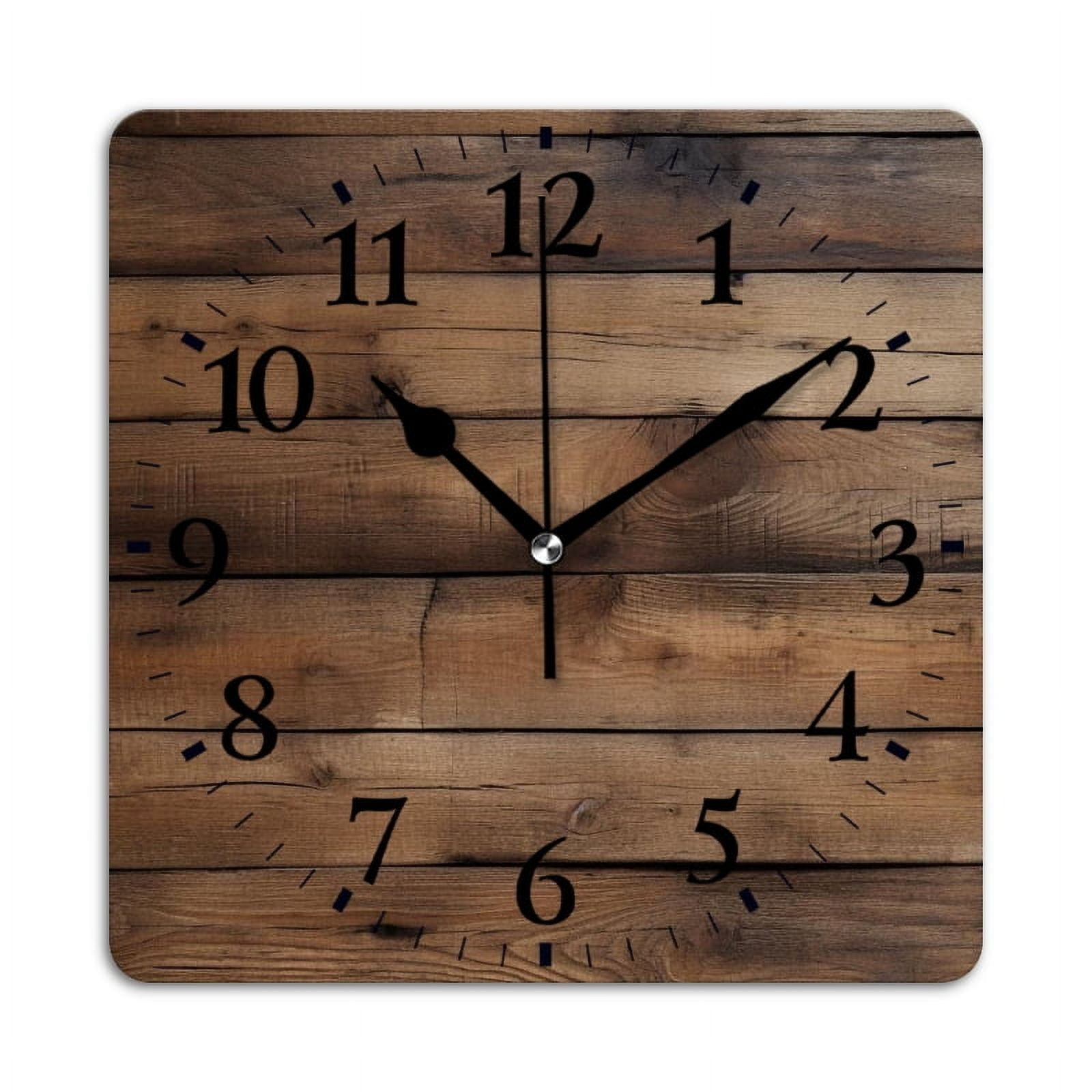 Square Wall Clock,Aged Wood Planks,Silent Non-Ticking Wall Clock Decor for Home Office Kitchen Living Room Bedroom(14inch)