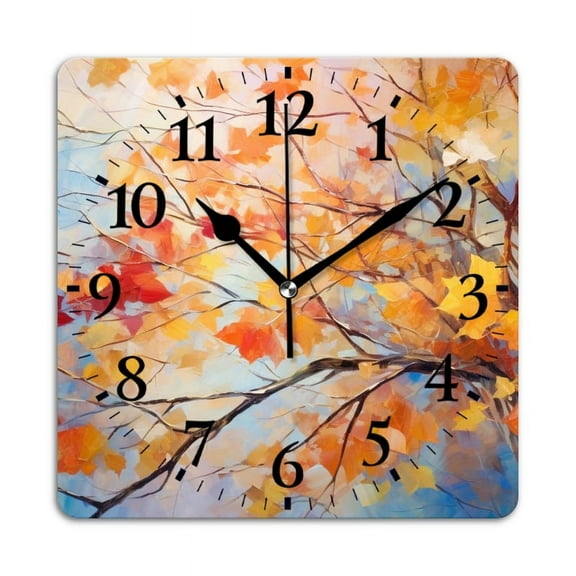 Square Wall Clock,Autumn Leaves With Colorful Fall Foliage On Tree Branches,Silent Non-Ticking Wall Clock Decor for Home Office Kitchen Living Room Bedroom(12inch)