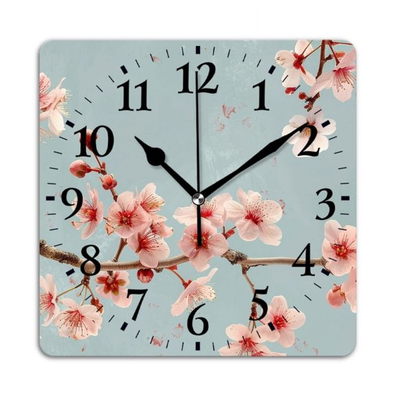Square Wall Clock,Beautiful Pink Cherry Blossoms In Full Bloom,Silent Non-Ticking Wall Clock Decor for Home Office Kitchen Living Room Bedroom(10inch)