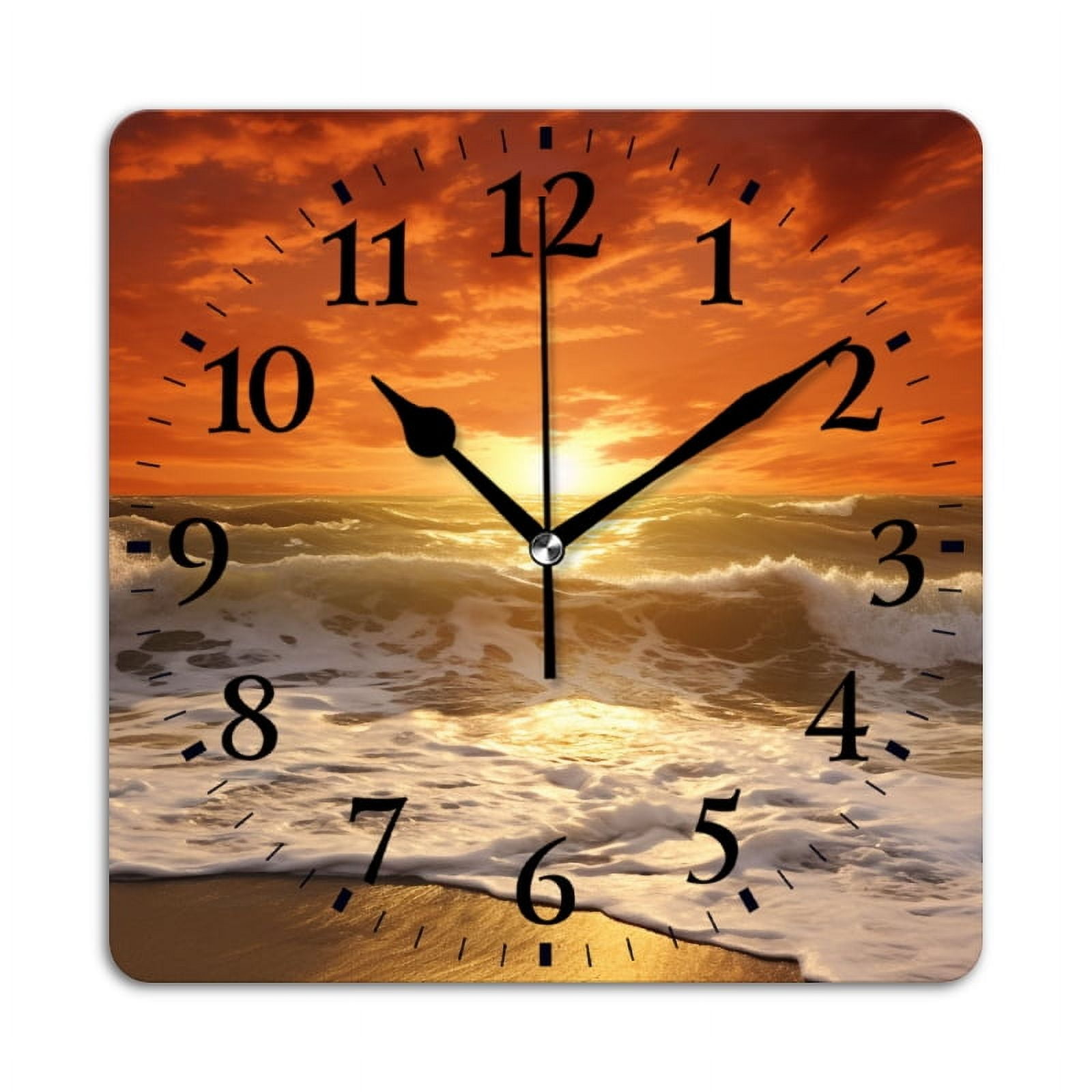 Square Wall Clock,Beautiful Sunset Over The Ocean With Crashing Waves ...
