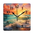 thumbnail image 1 of Square Wall Clock,Beautiful Sunset Over The Ocean With Waves Crashing On The Shore,Silent Non-Ticking Wall Clock Decor for Home Office Kitchen Living Room Bedroom(16inch), 1 of 4