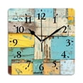 thumbnail image 1 of Square Wall Clock,Collage Of Rustic Wooden Planks In Various Shades And Shapes,Silent Non-Ticking Wall Clock Decor for Home Office Kitchen Living Room Bedroom(10inch), 1 of 4