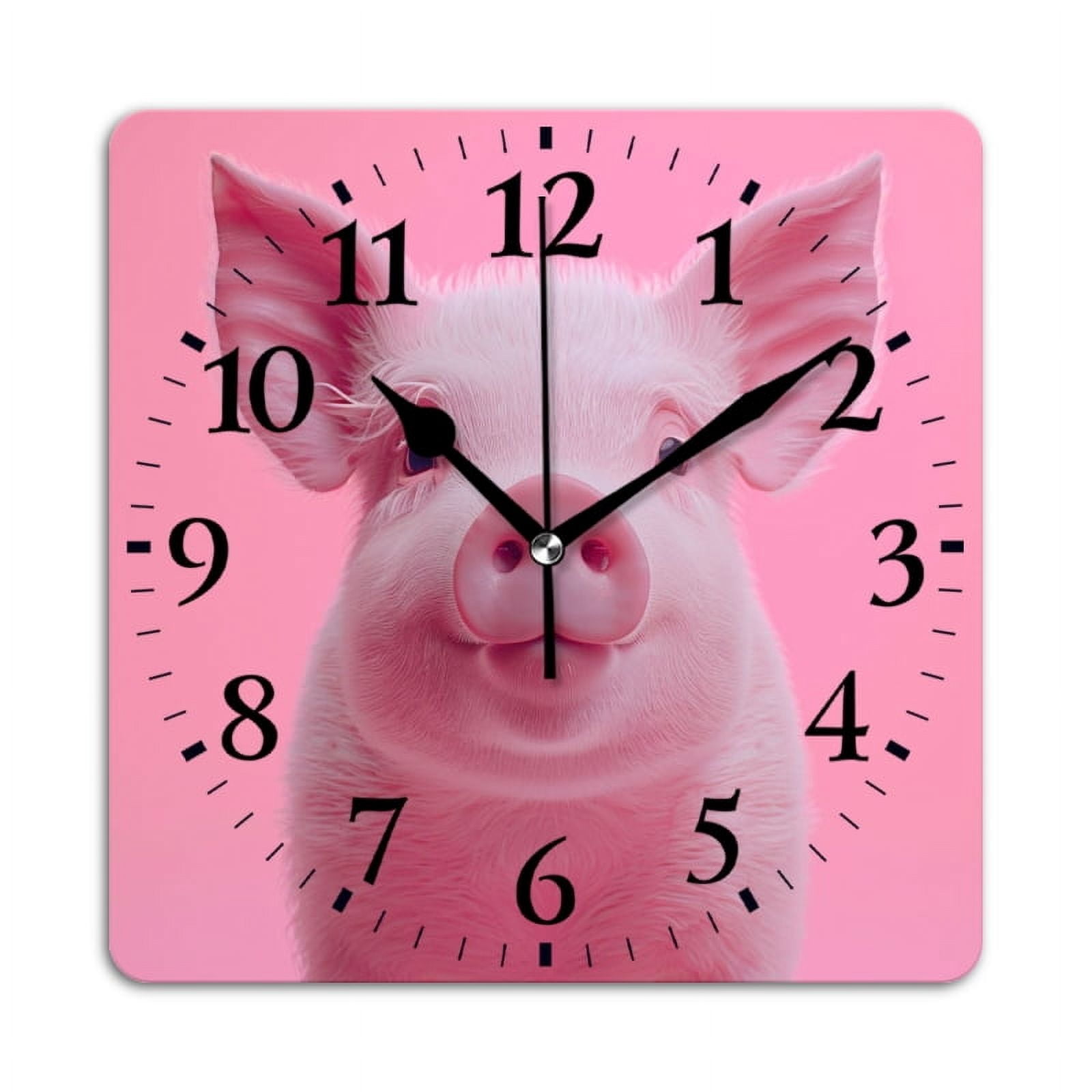 Pink Clock Square Square Wall Clock,Cute Pink Piglet With Smiling,Silent Non-Ticking Wall ...
