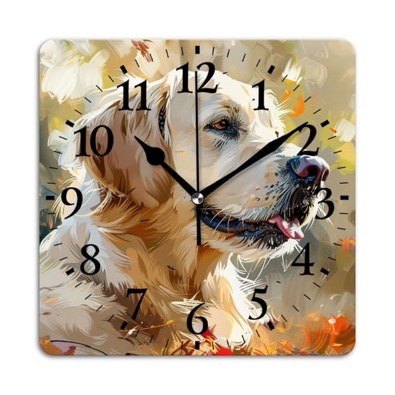 Square Wall Clock,Golden Retrieve White Dog With Brown Eyes Smiling Face,Silent Non-Ticking Wall Clock Decor for Home Office Kitchen Living Room Bedroom(12inch)