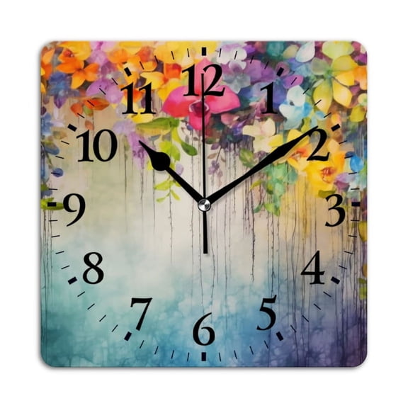 Square Wall Clock,Hanging Orchids And Flowers With Colorful Blooms Cascading,Silent Non-Ticking Wall Clock Decor for Home Office Kitchen Living Room Bedroom(12inch)