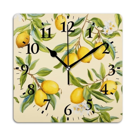 Square Wall Clock,Lemon Tree Pattern Vintage BackgSquare,Silent Non-Ticking Wall Clock Decor for Home Office Kitchen Living Room Bedroom(12inch)
