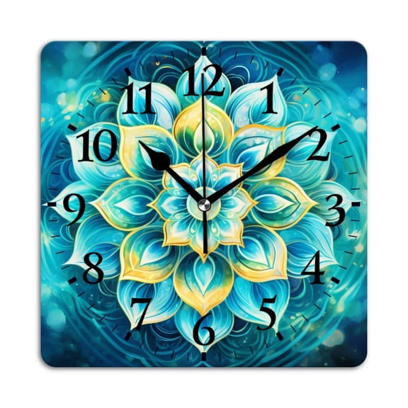 Square Wall Clock,Mandala Of The Element Air With Blue And Turquoise Colors,Silent Non-Ticking Wall Clock Decor for Home Office Kitchen Living Room Bedroom(10inch)
