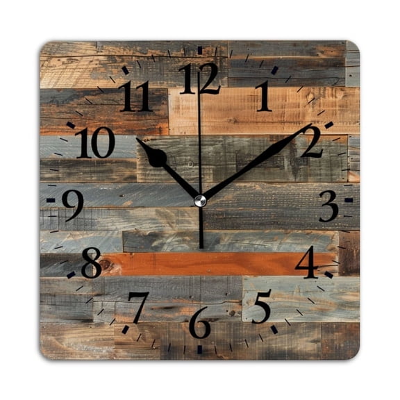 Square Wall Clock,Mixed Wood Wall Cladding With Various Types Of Planks,Silent Non-Ticking Wall Clock Decor for Home Office Kitchen Living Room Bedroom(14inch)