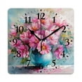 thumbnail image 1 of Square Wall Clock,Pink And Turquoise Flowers In Vase,Silent Non-Ticking Wall Clock Decor for Home Office Kitchen Living Room Bedroom(12inch), 1 of 4