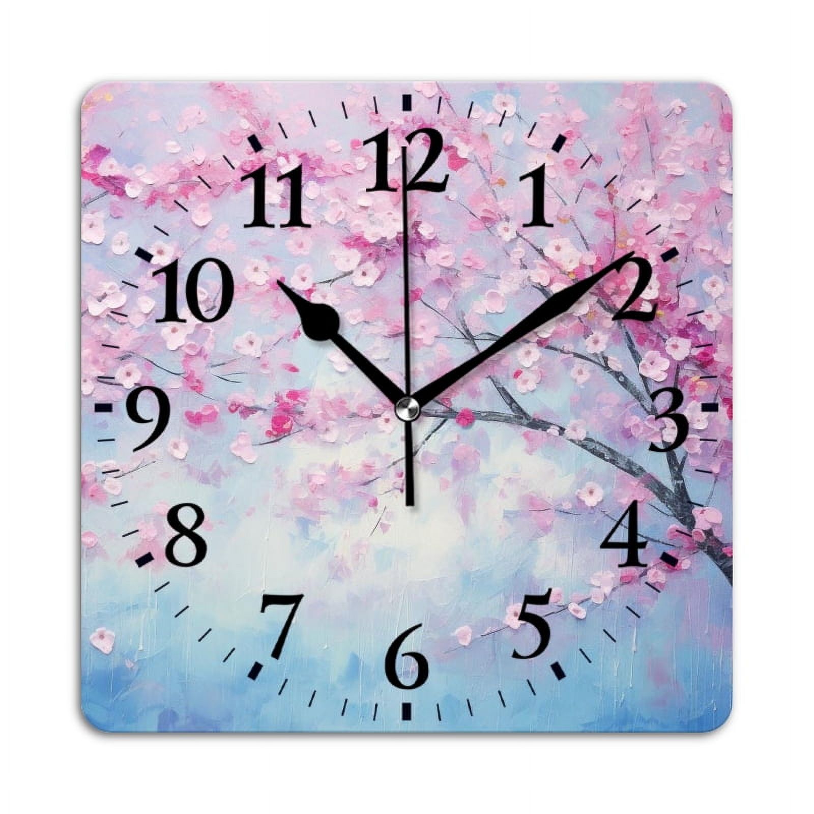 Pink Clock Square Square Wall Clock,Pink Cherry Blossom Tree With Light Blue Sky,Silent ...