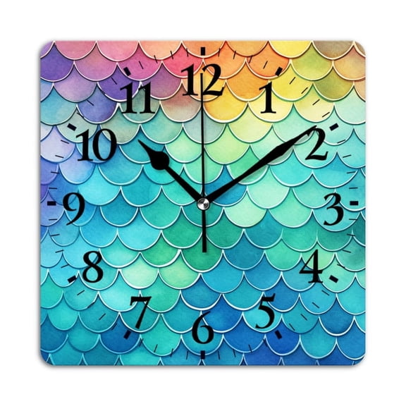 Square Wall Clock,Rainbow Mermaid Scales Each Scale With Unique Color,Silent Non-Ticking Wall Clock Decor for Home Office Kitchen Living Room Bedroom(10inch)